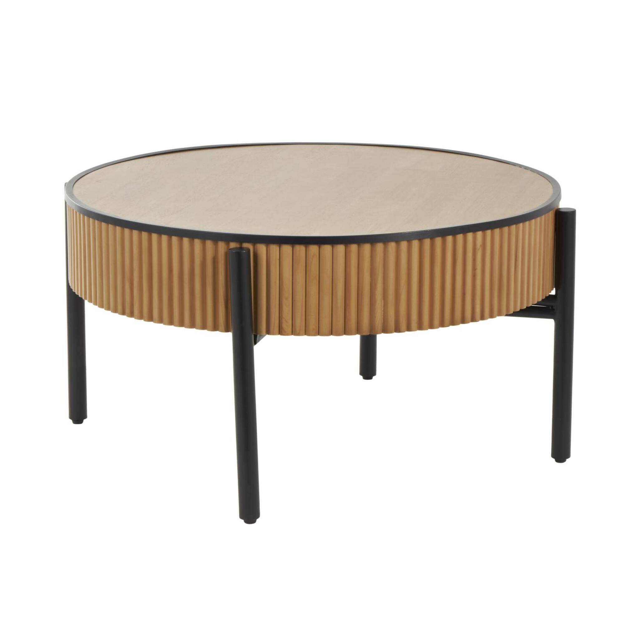 32" Brown Wooden Handmade Slatted Coffee Table with Black Legs